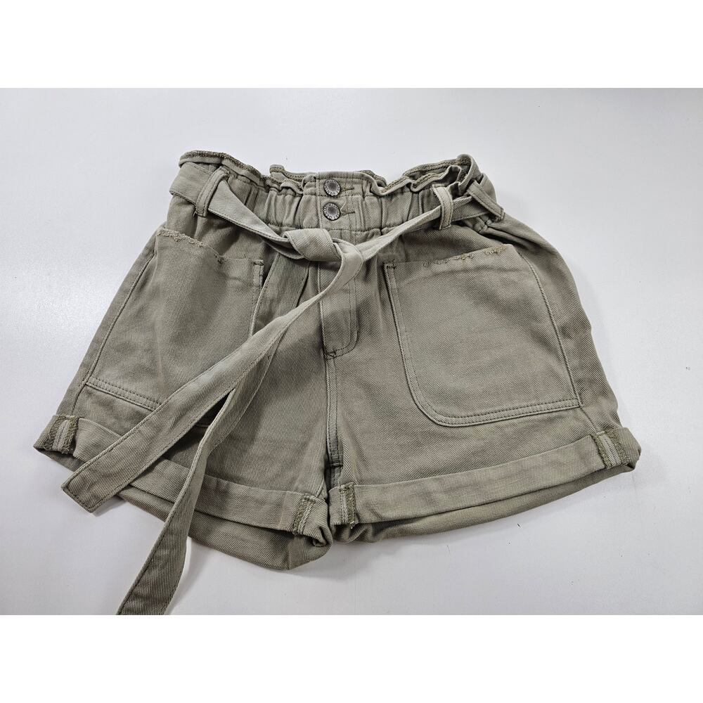 Luminary size S Small luxury green paper bag shorts with belt greenhigh Waisted